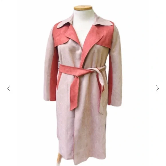 Pink Solitaire Suede Coat Solitaire Faux Suede Floral Cream Coat